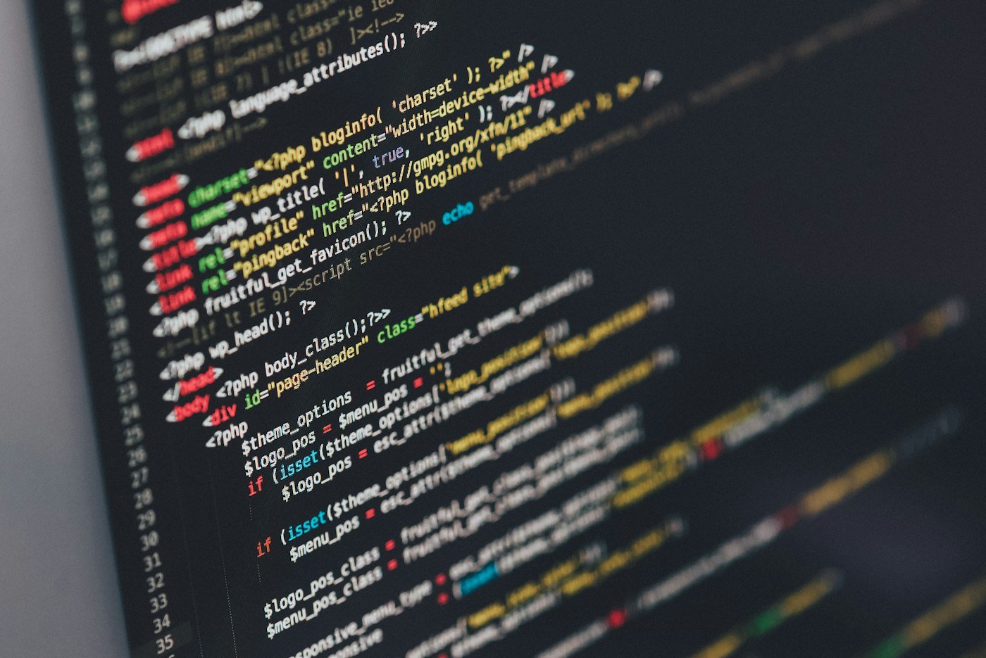Clean code on a developer's screen during a website build