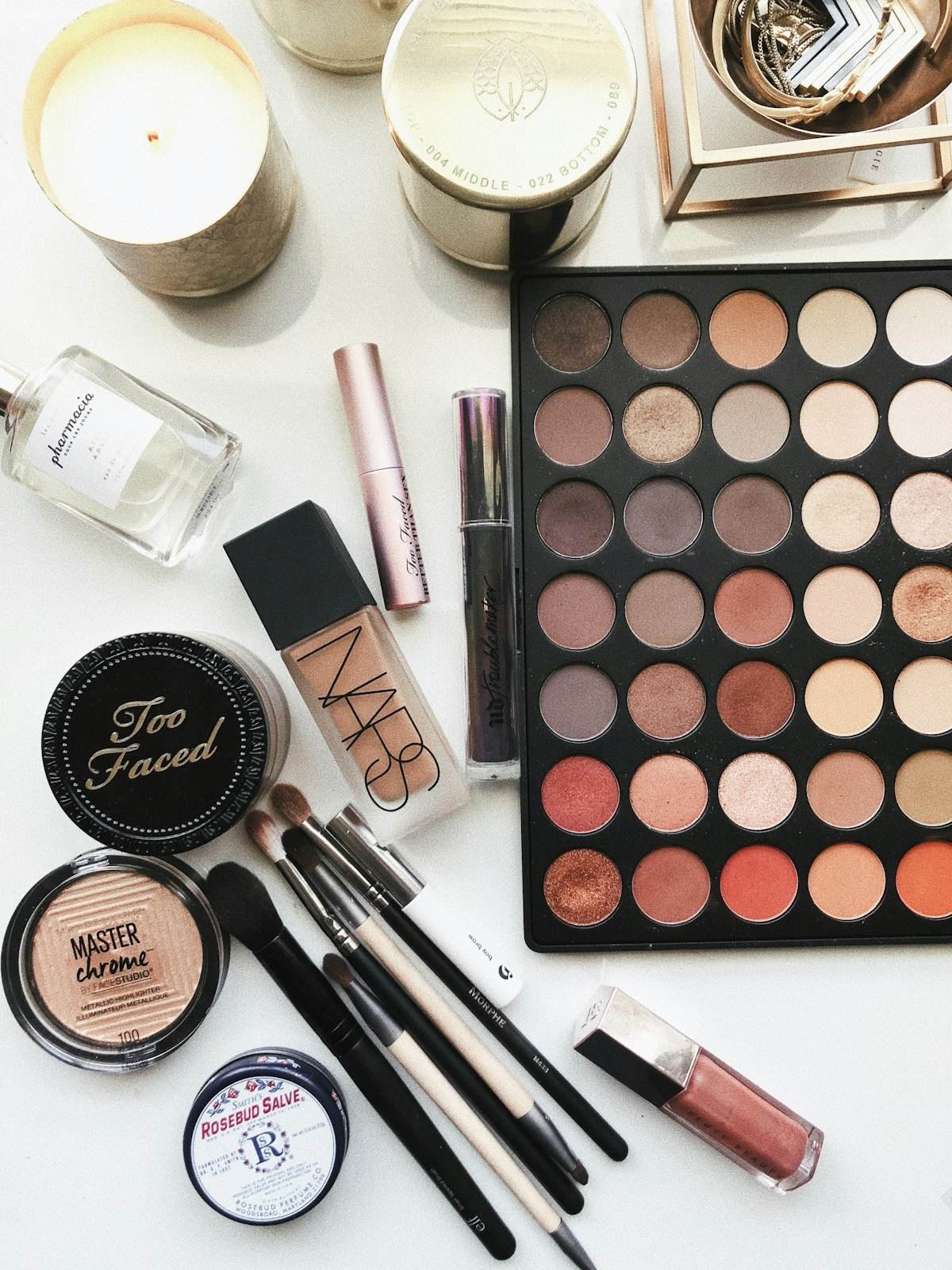 Professional makeup products and brushes at Bloom Salon & Spa